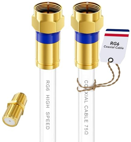 Digoloan Coaxial Cable 3ft/6ft/10ft/15ft/25ft/50ft/60ft/75ft/100ft, RG6 Coax Cable Extender with Gold F-Type Connector, High Speed Internet for HD TV, Modem, Digital Antenna, Satellite, White(50ft)