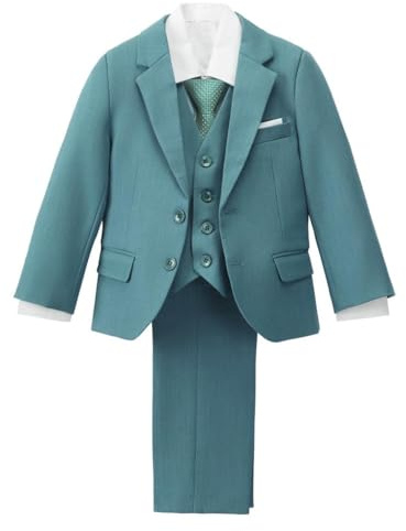 Lito Angels Costume Smoking 5 Pièces Garçon, Bleu Royal/Vert/Rose/Camel | Cintré, Élégant, Mariage & Événements, Tailles 2-7 Ans