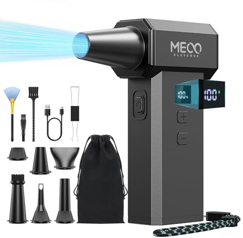 MECO ELEVERDE Aria Compressa Elettrico, 220000 RPM, 100 Velocità e Schermo LED Mini Soffiatore Senza fili Portatile con, Air Blower Duster per computer, tastiera, esterni, casa e auto
