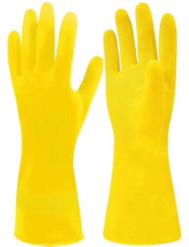 Armo® 4 x Medium Household Dishwashing Cleaning Gloves, 4 Pairs Heavy Duty Waterproof Yellow Rubber Gloves For Cleaning, Bathroom & Dishwashing