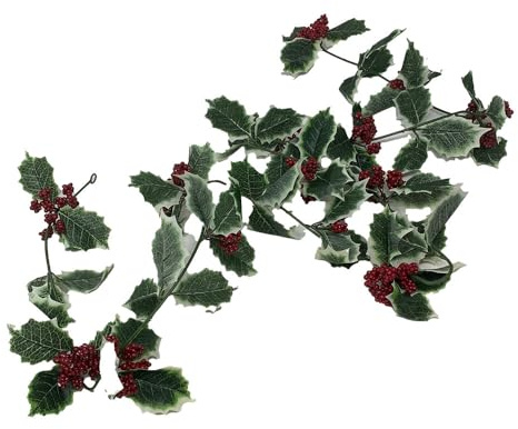 FloristryWarehouse Ghirlanda artificiale variegata in finta seta, con agrifoglio, bacche rosse, 180 cm