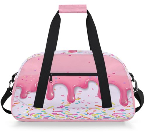 Mexpekil Pink Donut Sweet Food Travel Gym Bag for Girls Boys Carry On Overnight Weekend Bags Waterproof Hand Luggage Bag for Sports Dance School Practice