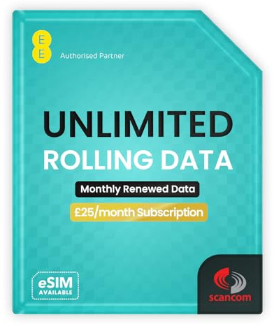 EE Unlimited 5G Data SIM - No Contract or Credit Check - Works in Any Device - Rolling 30-Days £25/Month Subscription