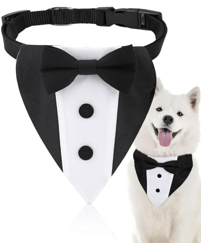 SOVYTH Formeller Hunde Smoking, Hunde Smoking Fliege Verstellbare Hund Fliege Bandana Halsband Hochzeit Party Hundehalstuch Baumwolle Bandana Hundehalsband für Hochzeit Geburtstag Kostüme