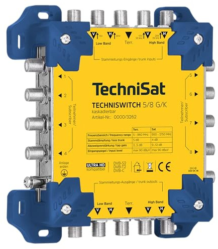 TechniSat TECHNISWITCH 5/8 G/K – 8-Fach Multischalter für Sat-Anlagen | Verteilung von Satellitensignalen, Multiswitch für bis zu 8 Teilnehmer, auch als Kaskade einsetzbar, mit Netzteil