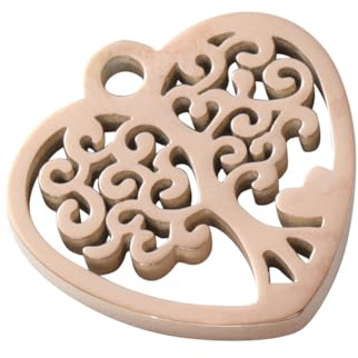 Hemobllo Ciondolo Gioiello Cuore Traforato Albero della Vita in Acciaio Titanio Oro Rosa, Accessori per Braccialetti Fai da Te e Creazione Gioielli Personalizzati, per Bracciali e Collane