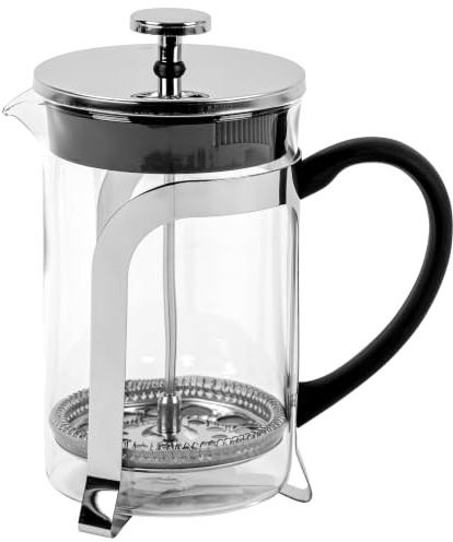 KARL HAUSMANN Cafetera Francesa 800 ml - Prensa Francesa De Cristal Con Filtro Inox, Cafetera De Émbolo Para Café, Té E Infusiones, Recipiente De Vidrio Hasta 100°C, Pico Vertedor Y Asa Negra