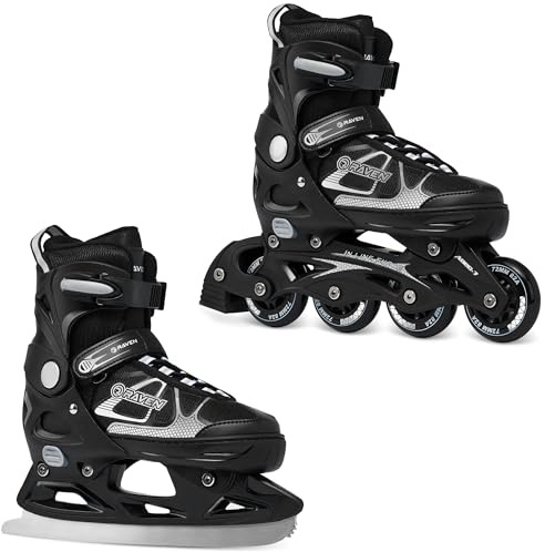 RAVEN 2in1 Pattini da ghiaccio Pattini in linea Inline Skates per bambini e adulti regolabili (Spirit Black/White, 37-40 (23,5-26cm))