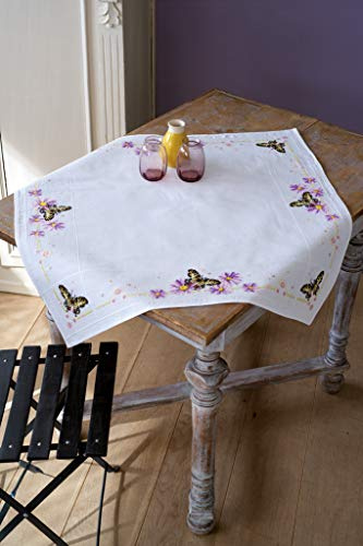 Vervaco Stickpackung Tischdecke Zählmusterpackung Kreuzstich Schmetterling Stickdecken zum Selbersticken Stickset Weihnachten Kreativ Set für Erwachsene 80 x 80 cm Kreatives Geschenk