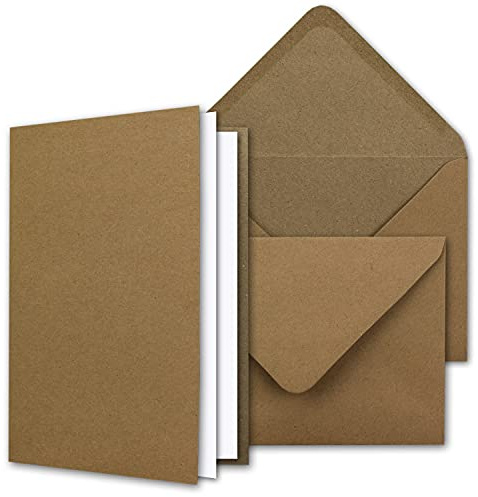NEUSER PAPIER Vintage Kraftpapier-Karten Set mit Brief-Umschläge & Einlege-Blätter - 75 Sets - Blanko Recycling-Karten Natur-Braun - DIN A6 / C6