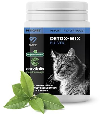 Peticare Detox Entgiftung Pulver für Katzen | Reinigende Formel unterstützt Leber & Nieren | mit Mariendistel, MSM | natürliches Ergänzungsfutter (200 g)