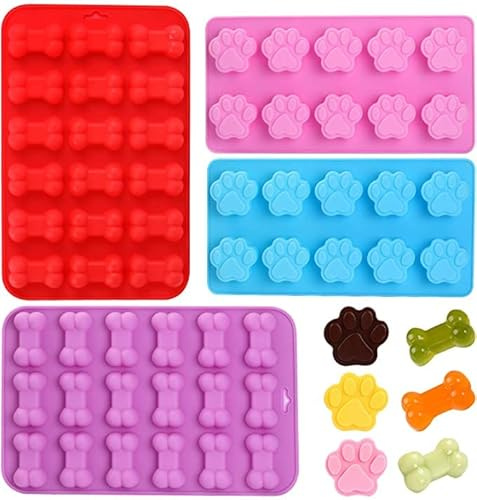 Silicone Molds Puppy Dog Paw and Bone Mold for Dog Treats, Homemade Non-Stick Food Grade, Chocolate, Candy, Jelly, Ice Cube Mold, Cupcake Baking Mould, Muffin pan Cookie Cutters Set