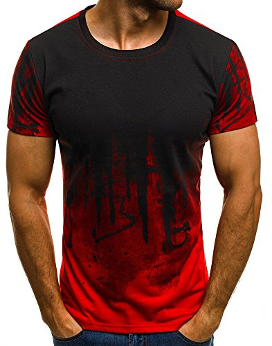 Xmiral Tops Sweatshirt Herren Slim Fit Short Sleeve/Langarm-Muskel-beiläufige Hemden(XL,Kurze Ärmel-Rot)