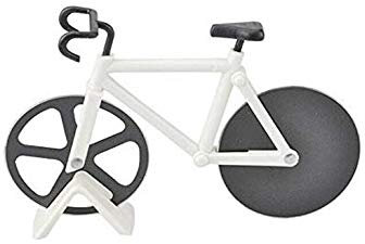 Coupe-pizza pour vélo, coupe-pizza en acier inoxydable, double coupe-pizza avec revêtement antiadhésif et support de présentation, blanc