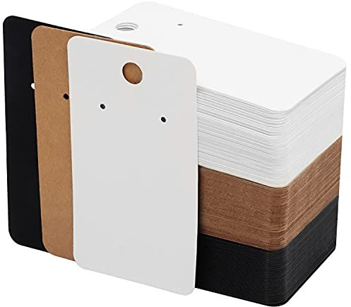 BELLE VOUS Schmuck Aufbewahrung Ohrring Halterung Karten (150er Pack) - L8,9 x B5cm - Schwarze, Weiße & Braune Kraftpapier Karten - Blanko DIY Karten Halter für Schmuck Ohrringe & Ohrstecker