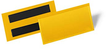 Durable Etikettentasche magnetisch, 100x38 mm, 50 Stück, gelb, 174104 | Halterung für Metalloberflächen, scannertauglich, aus Polypropylen, inkl. Software-Link für Etiketten