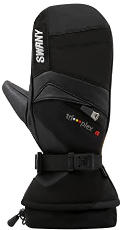 Swany Women's X-Change Sports Insulated Warm Durable Breathable Flexible Leather Winter Mittens, Black, Medium