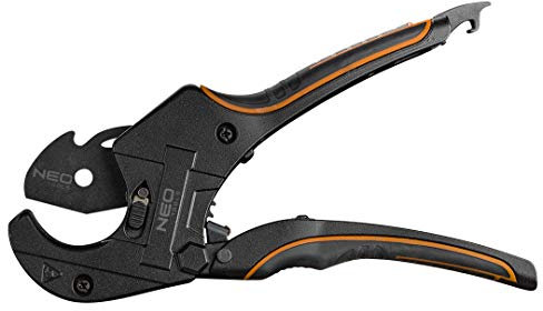 NEO TOOLS Rohschneider für Kunststoffrohren aus PCV, PP, PE | Schneideklinge aus Stahl SK5-62 | Ideal für Trennen und Zuschneiden von Rohren auf Baustellen, für Renovierungs- oder Sanierungsarbeiten