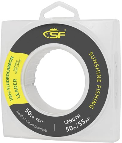 SF 100% reines Fluorkohlenstoff-Vorfachmaterial Angelschnur Praktisch unsichtbar stoßfest Erhöhte Empfindlichkeit Sink Fast Clear für Salzwasser Süßwasser 55yd 50LB