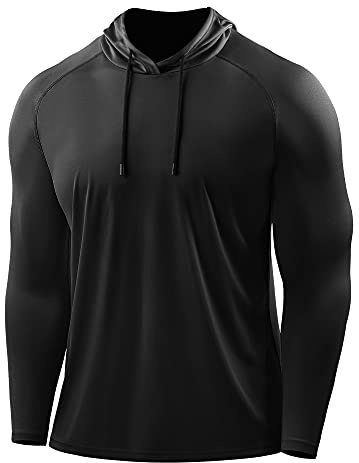CADMUS Men's Workout Long Sleeve Fishing Shirts UPF 50+ Sun Protection Dry Fit Hoodies,1 Pack,Black,Medium