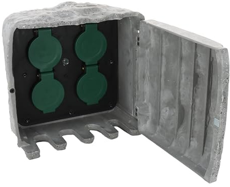 Bold Aussensteckdose Stein 4-Fach Verteiler mit Dämmerungssensor, 3m Kabel | IP44 wasserdicht, 3680W, 2 Schalter fuer Helligkeitssensor, ideal fuer Gartenbeleuchtung, Montage via Spiess oder Schrauben
