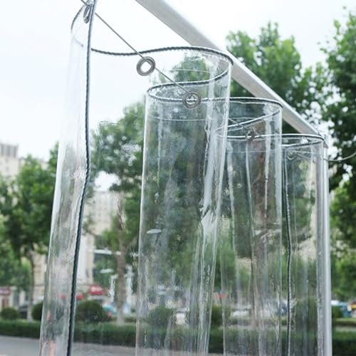 Plane Wasserdicht Transparent mit Ösen 2.4X6M, Durchsichtig PVC Abdeckplane, Reißfest Wetterfeste Plane für Gartenmöbel Pavillon Terrassen Gewächshaus, mit Seil