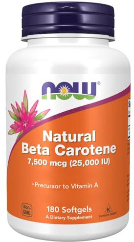 Now Foods, Natural Beta Carotene (natürliches Beta-Carotin), 7.500mcg (25.000IU), 180 Softgels, Provitamin A, Laborgeprüft, Sojafrei, Glutenfrei, ohne Gentechnik