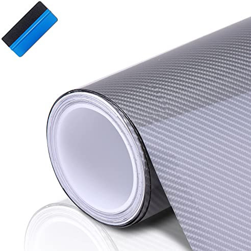NewL - Pellicola adesiva 6D in vinile in fibra di carbonio, per interni dell’auto, ad alta lucentezza, adesivo impermeabile e antigraffio, colore: argento, 50 cm x 150 cm