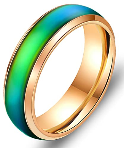 EUMENIDES Anillos que cambian de color, 6MM anillos de estado de ánimo, anillos de acero de titanio para hombres y mujeres, anillos de descompresión de moda (anillo dorado, 10)
