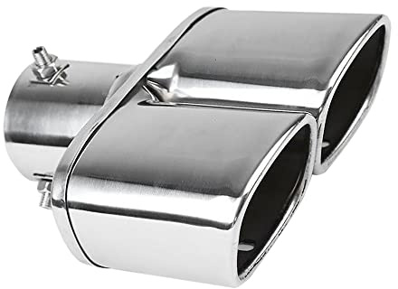 TOTMOX Edelstahl-Doppelauspuffrohr für Auspuffrohr mit Durchmesser 35-55 mm, gerades Auspuffrohr, silber