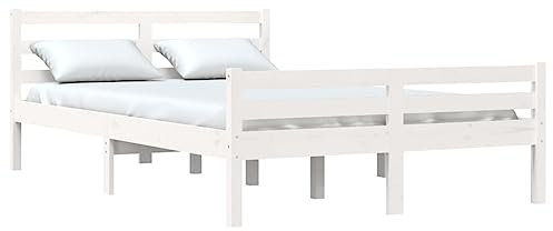 vidaXL Massivholzbett Bettgestell Doppelbett Lattenrost Bett Holzbett Bettrahmen Schlafzimmerbett Schlafzimmermöbel Weiß 140x200cm