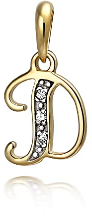 NKlaus Kettenanhänger Buchstabe, 333 Gelbgold, Diamant, Bicolor, 1 Stück | Teilweise rhodiniert; 3 runde Diamanten; 8,8 x 7,3mm; 0,35g