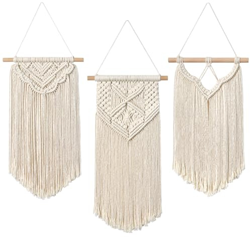 LOMOHOO Lot de 3 tentures murales en macramé -Petites tapisseries tissées Décoration murale -Belle pour décoration d'intérieur bohème Appartement pour chambre d'enfant Décoration de fête