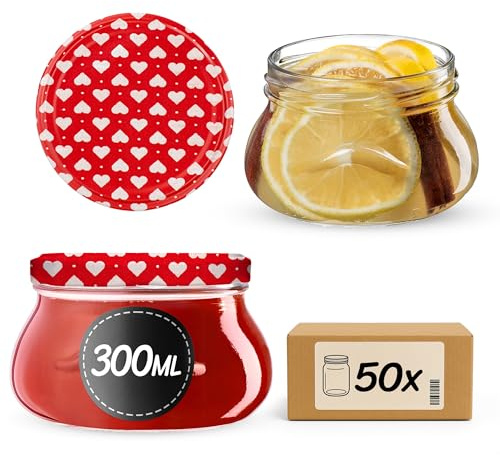 KADAX 50er Set Marmeladengläser 300ml TO82, Einmachgläser Vorratsgläser Mason Jar mit Schraubdeckel, Luftdichte Schraubgläser, Honig & Konfitüre