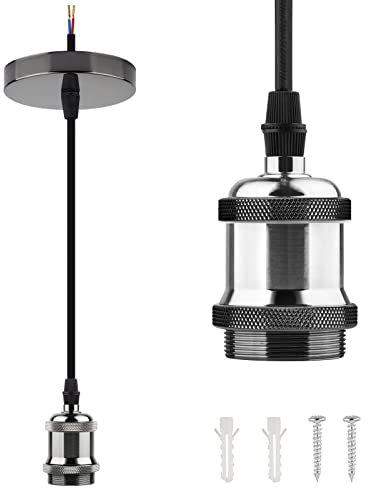 Glirowy Vintage Ceiling Pendant Light Fitting, Braided Flex E27 Lamp Holder Copper Ceiling Rose with 1.1M Cable-Black