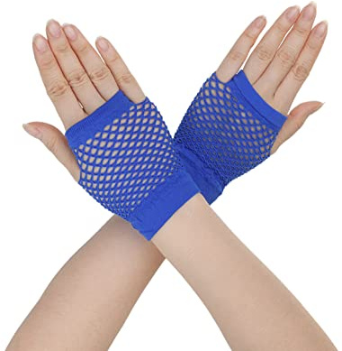 Allegra K Damen Fingerlose Mesh 1980er Fancy Party Kostüm Accessoires Netzhandschuhe Königsblau Kurz-1 Paar