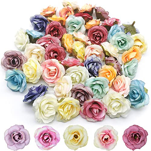 BOMULEZG Künstliche Blumen Seidenblumen 40 Stück Blütenköpfe Künstliche Blumen Deko Seidenblumen Rose Blumen Künstliche Pflanzen Plastikblumen Für DIY Scrapbook Hausgarten Hochzeit Party Dekoration