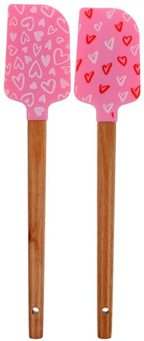 UPKOCH Baking Scraper Set 2-Pack Silicone Cake Spatulas with Wooden Handles Lightweight Heat Resistant Pastry Tools for Cake Frosting and Batter Mixing 8.93X1.81X0.39 Inches