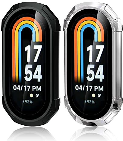 Simpeak 2 Piezas Funda Compatible con Xiaomi Mi Band 8, PC Protección Completa Marco Protector con Cristal Templado, Protector de Pantalla Compatible para Mi Band 8