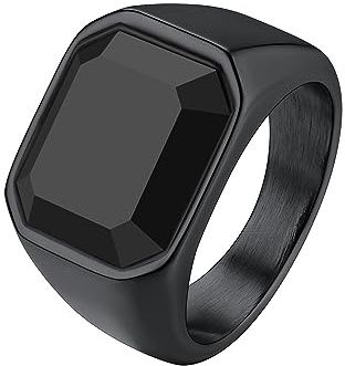 Richsteel Anello nero da uomo # 59, dito Meniscus sigillato con grande anello Onix