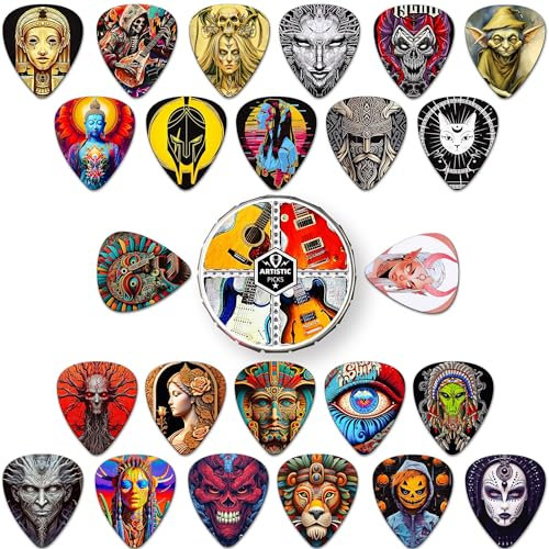 Plektren Gitarre, 24 Stück Gitarren Plektrum 0.46/0.71/0.96/1.20mm 4 Verschiedene Stärke Guitar Picks,Plektrum Personalisiert für Akustikgitarre, E-Guitar, Bass,Ukulele (Mix-4)