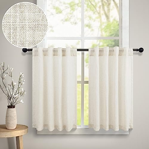 Cafe Curtains 36 Inch Length for Kitchen Sink Back Tab Pocket Linen Sheer Half Window Blinds Shade Short Bathroom Window Small Curtain for Home Office Playhouse Cabinet Cupboards 3 FT Long Cream Ivory
