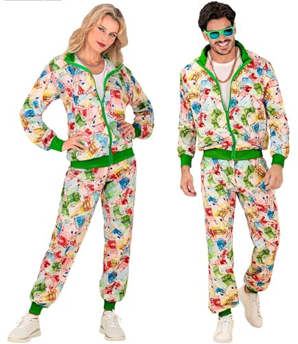 W WIDMANN MILANO Party Fashion - Trainingsanzug Casino Style | Jacke und Hose, Geldschein-Design, 80er Jahre Kostüm für Karneval, Mottoparty