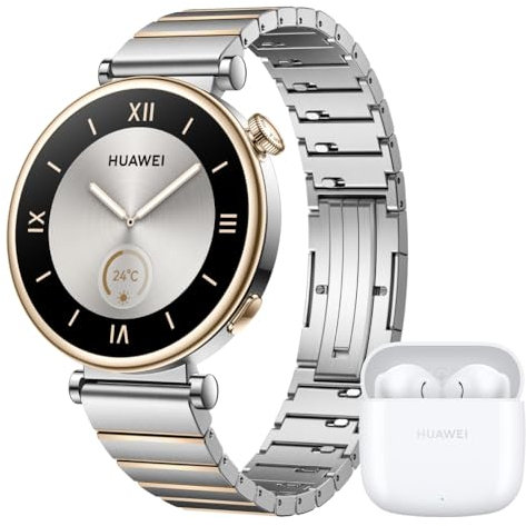 HUAWEI Watch GT 4 41mm Smartwatch,Bis zu 7 Tage Akkulaufzeit‌, Android und iOS, Kalorienmanagement, Professionelles Gesundheitsmanagement, SpO2, GPS, Deutsche Version, Silber + FreeBuds SE 2