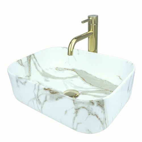 GTM Design Aufsatzwaschbecken Glanz Modern Waschbecken ohne Hahnloch - Elegant Aufsatzwaschbecken Oval für Badezimmer und Gäste WC - nur Bad Waschbecken - Modell 1