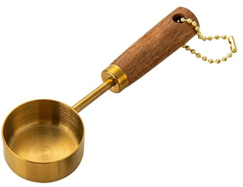 MagiDeal Cuillère à mesurer en Acier Inoxydable, Manche en Bois, Accessoires durables, antirouille, Anti-brûlure avec lanière, cuillère d'assaisonnement de, Or