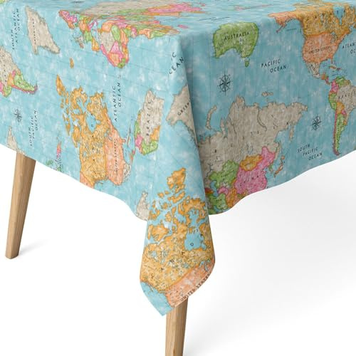ECOMMERC3 | Tovaglia antimacchia per tavolo rettangolare dimensioni 100x140 cm | Tovaglia resinata antimacchia, ultra morbida, impermeabile, MAPAMUNDI BLU