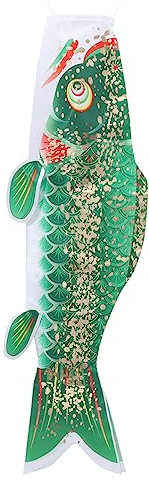 Gogogmee Japanischer Karpfen Windsack Für Außenbereich 70cm Strapazierfähige 3d-flagge in Grünlich-goldenem Farbton Fisch Windsack Zur Heim Und Festdekoration