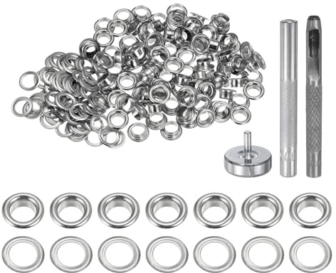 QUARKZMAN Grommet Werkzeug Kit, 100 Pcs 5mm Ösen mit 2 Ösenzange & 1 Scheiben Set, Metallösen Kupfer Tülle Stanzwerkzeug für Stoff Planen Leder Gewebe Vorhang Poolabdeckung, Silber
