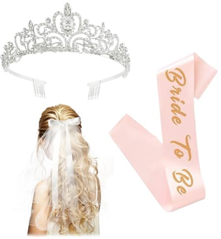 JGA Accessoires Frauen Bride to Be Deko Bachelorette Party Accessories Set-Schleier JGA Bride to Be Schärpe JGA Kopfschmuck Braut Accessoires für Junggesellenabschied Frauen Polterabend Bachelor Party